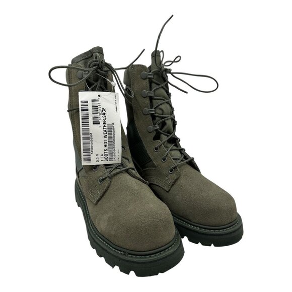 Military Combat Boots 5.5 N Sage Leather & Man-Made Materials Vibram Sole USA - Picture 11 of 12